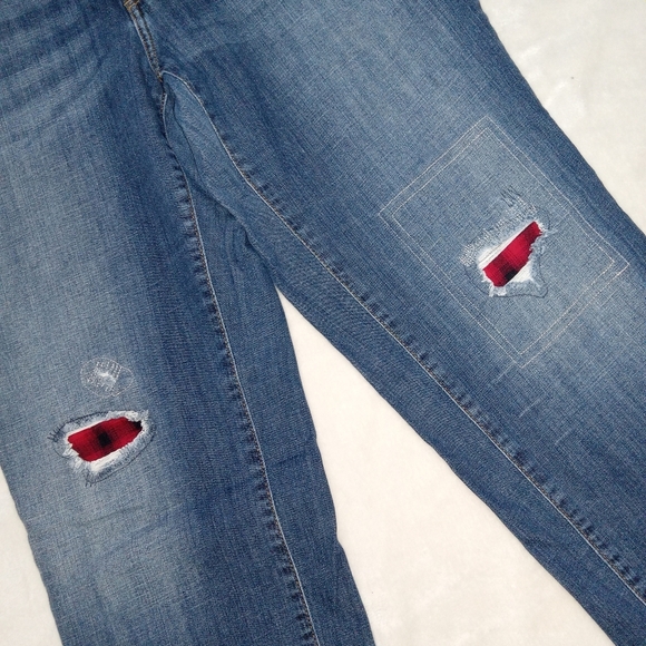 Eddie Bauer EUC Plaid Patch Relaxed Fit Boyfriend Jeans size 14 - Picture 4 of 12